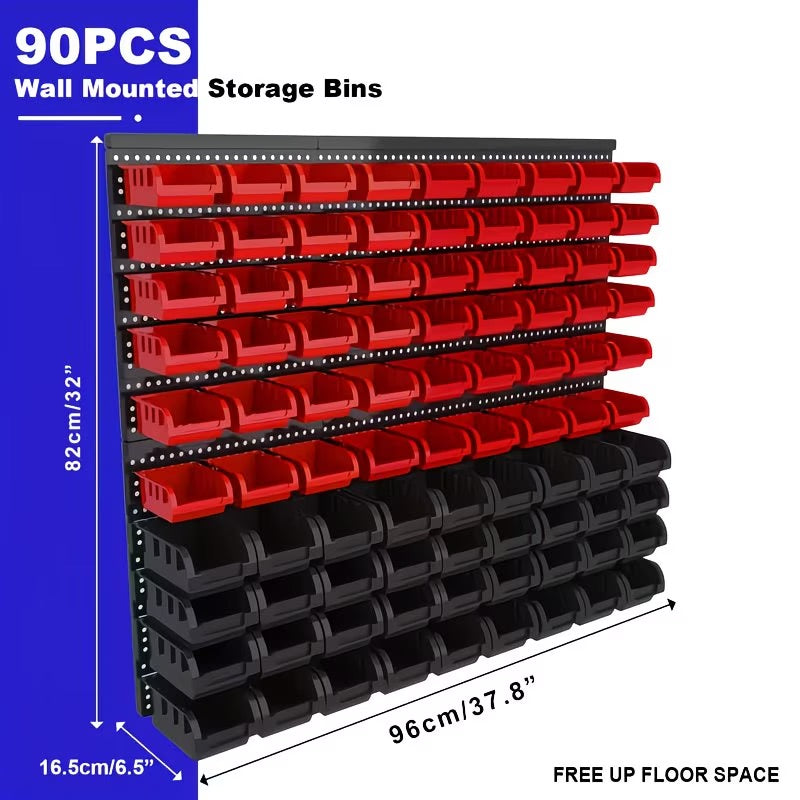 Wall Mounted Storage Bins Organizer Rack Set (30/60/90 PCS)