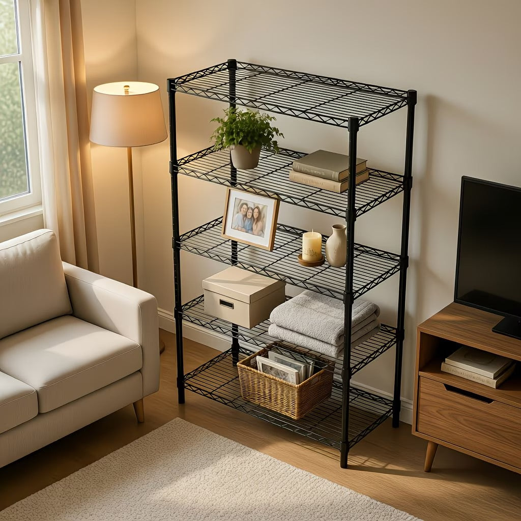 5-Tier Heavy Duty Metal Storage Shelving Unit with Wheels