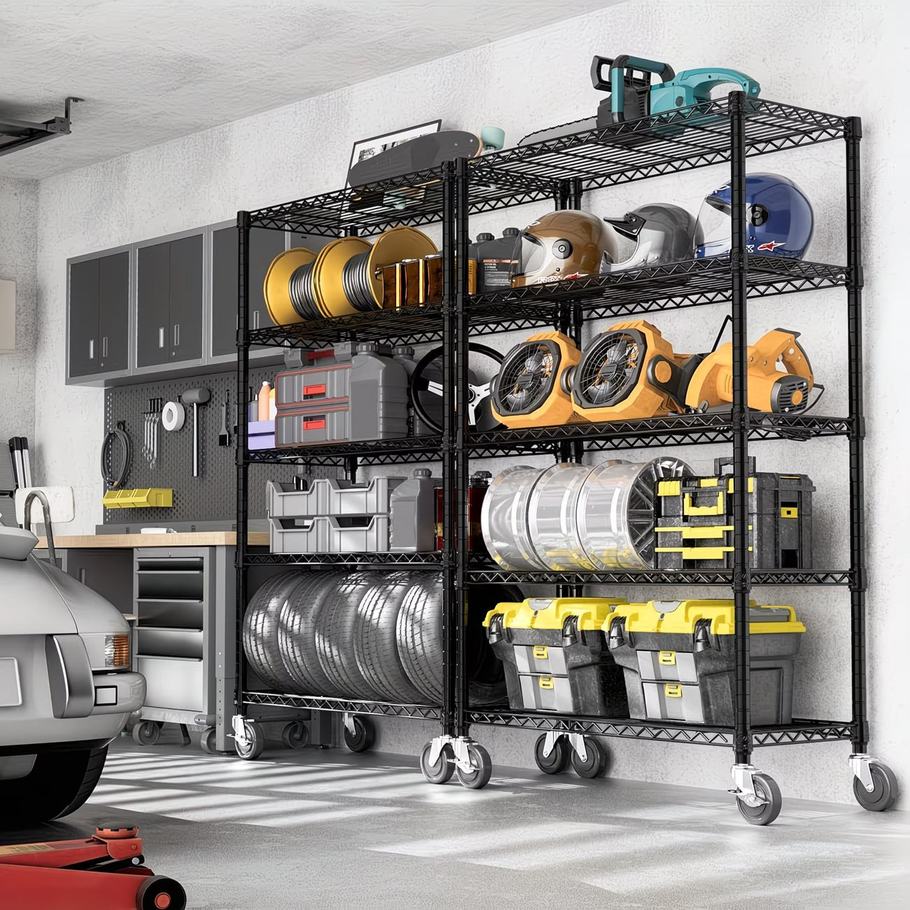 5-Tier Heavy Duty Metal Storage Shelving Unit with Wheels