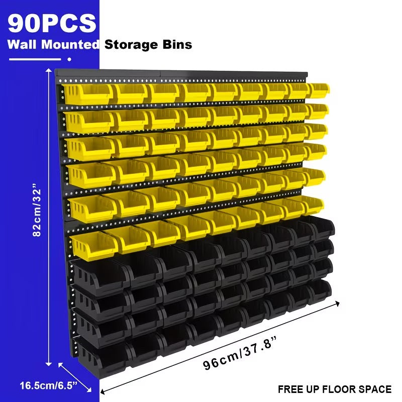 Wall Mounted Storage Bins Organizer Rack Set (30/60/90 PCS)