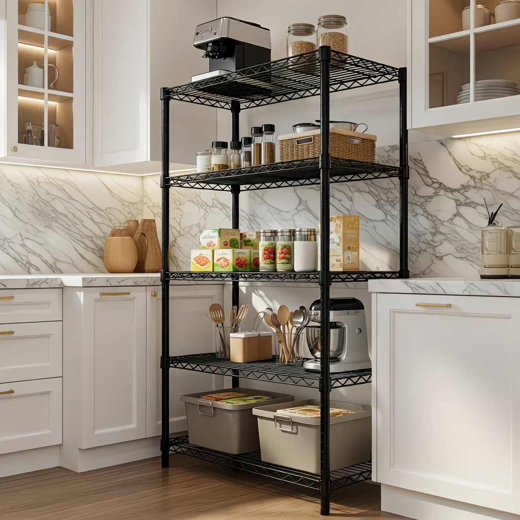 5-Tier Heavy Duty Metal Storage Shelving Unit with Wheels
