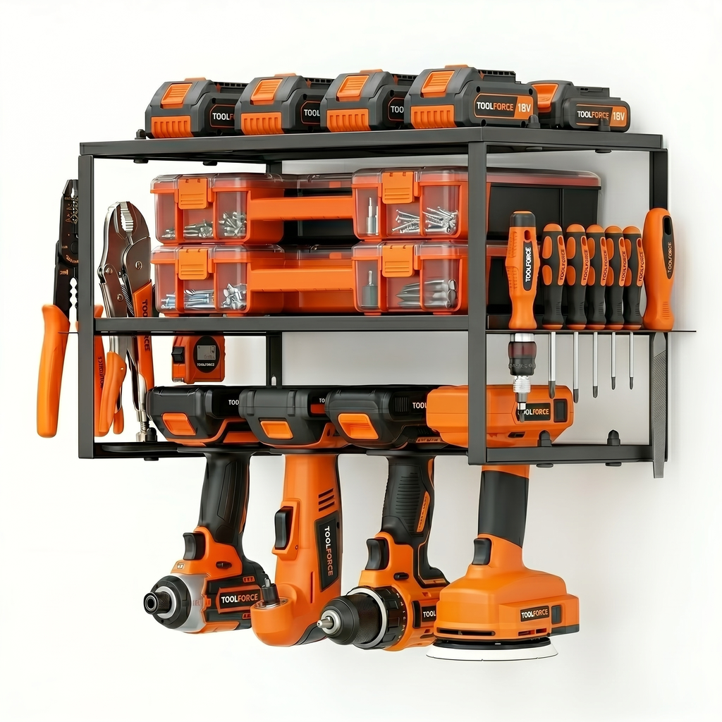 Wall Mounted Power Tool Organizer Rack with Drill Holders