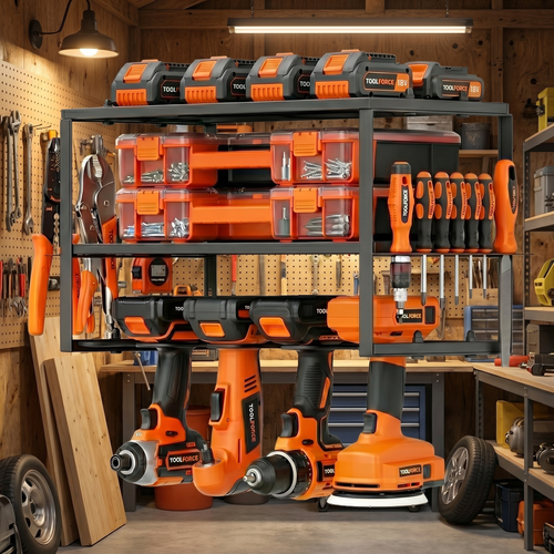 Wall Mounted Power Tool Organizer Rack with Drill Holders