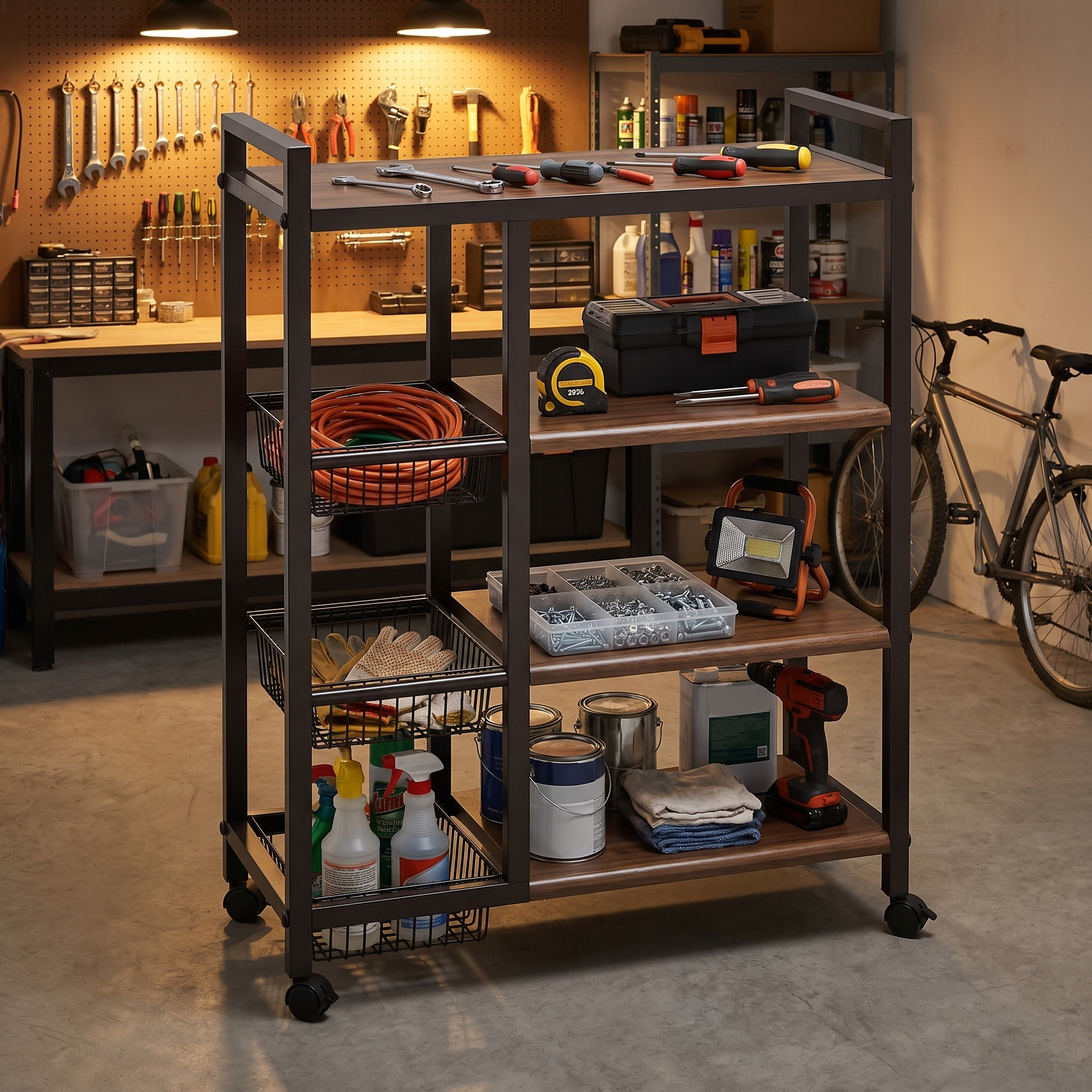 4-Tier Rolling Storage Cart with Wire Baskets and Wheels