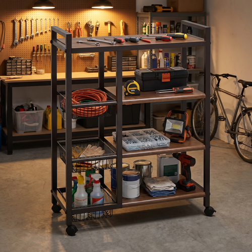 4-Tier Rolling Storage Cart with Wire Baskets and Wheels