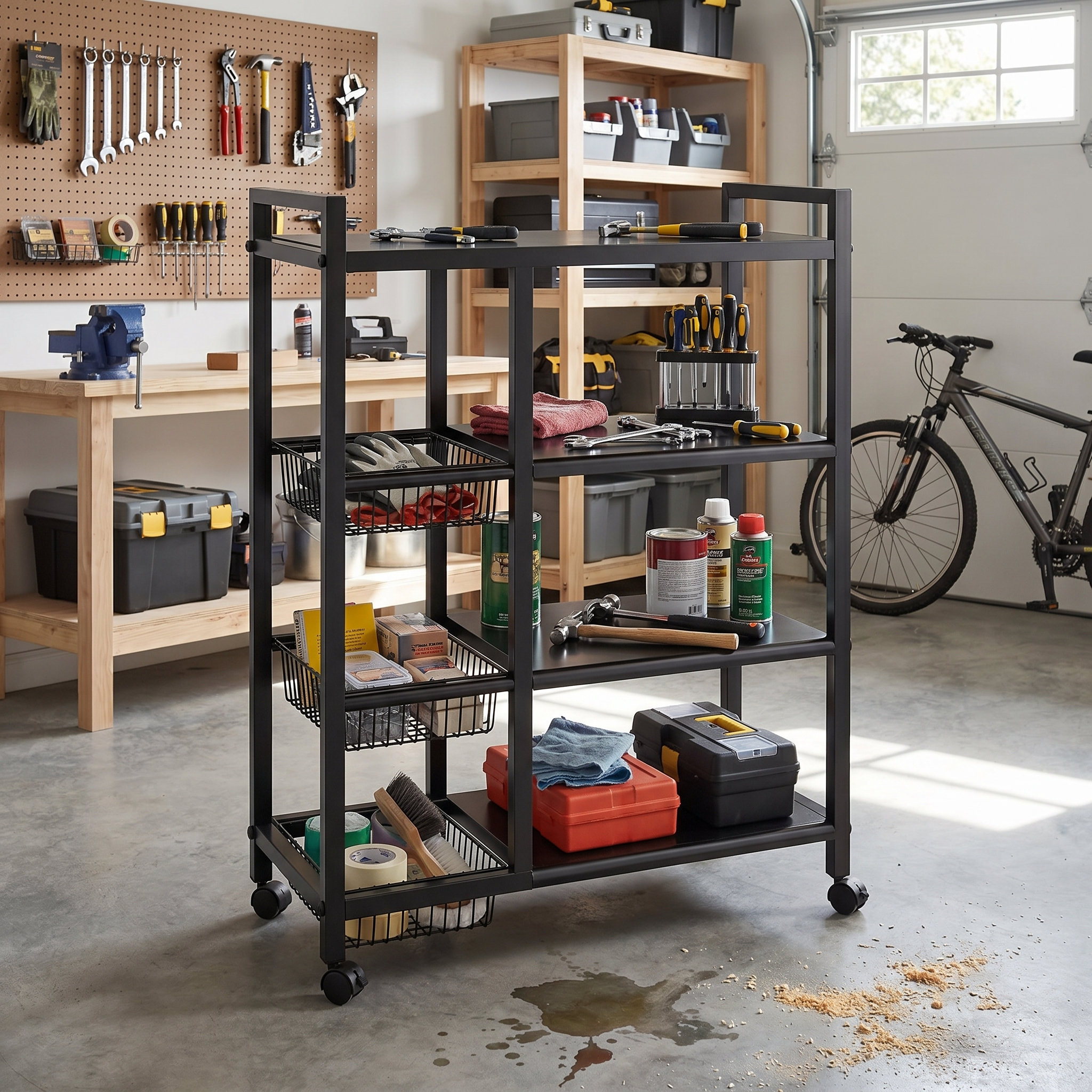 4-Tier Rolling Storage Cart with Wire Baskets and Wheels