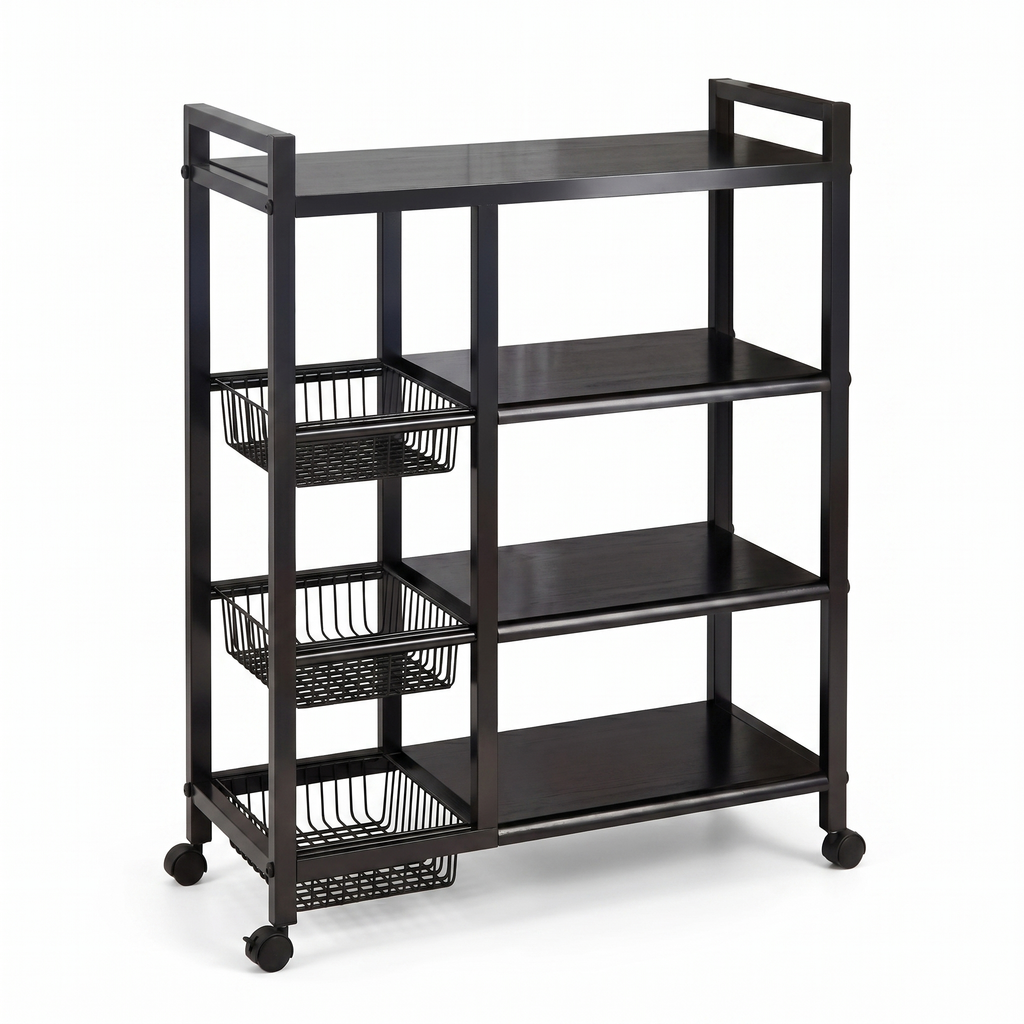 4-Tier Rolling Storage Cart with Wire Baskets and Wheels